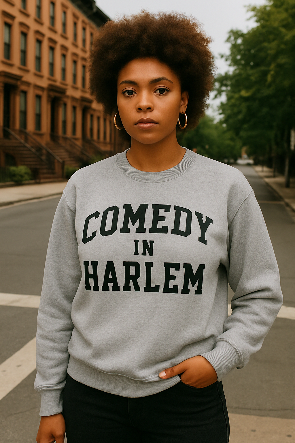 Grey Comedy In Harlem Crewneck