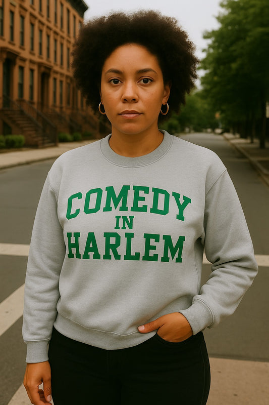 Grey Comedy In Harlem Crewneck (Green Letters)