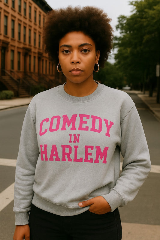 Grey Comedy In Harlem Crewneck (Pink Letters)